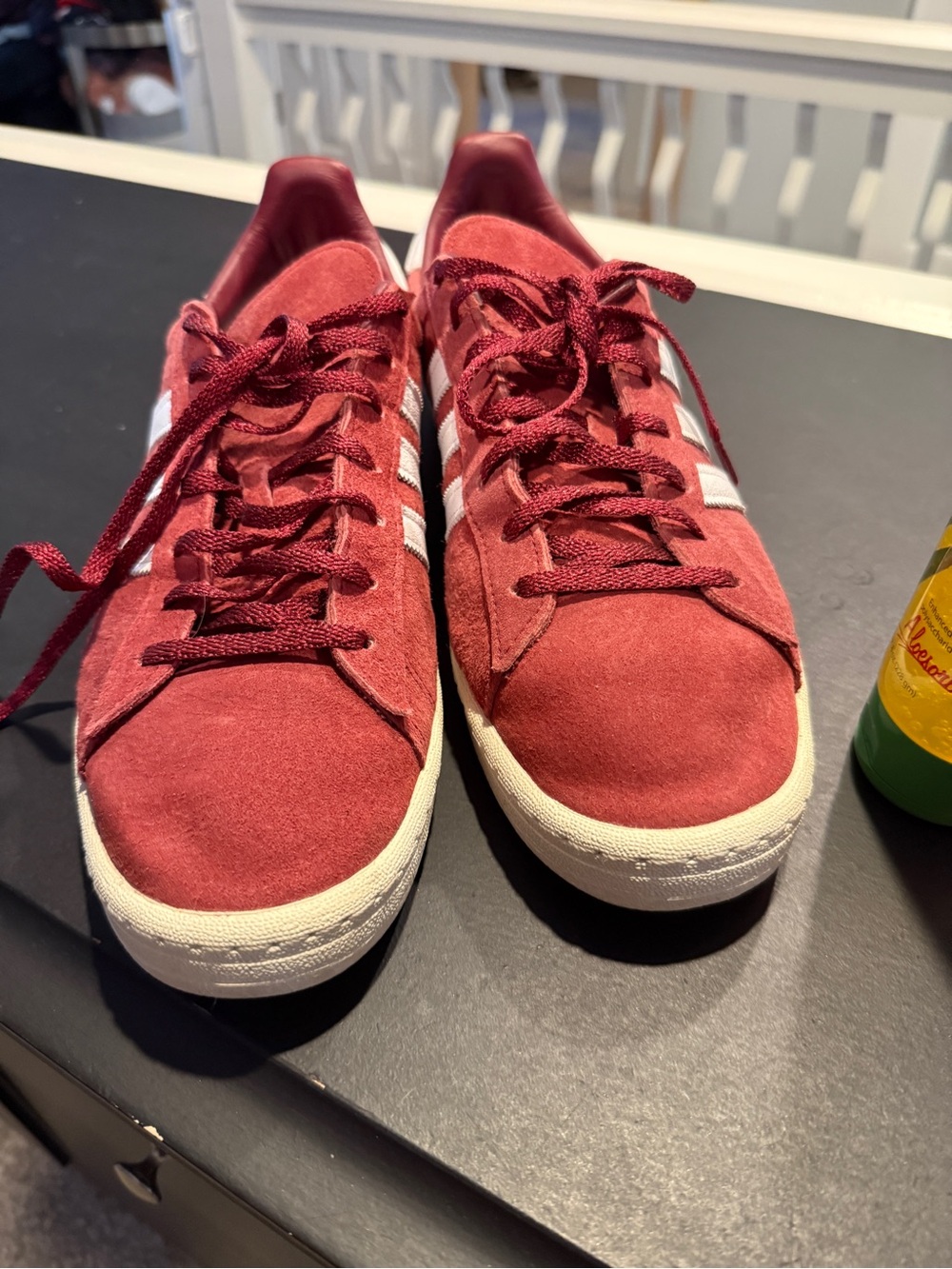 adidas Men's Burgundy Suede Sneakers with White Stripes